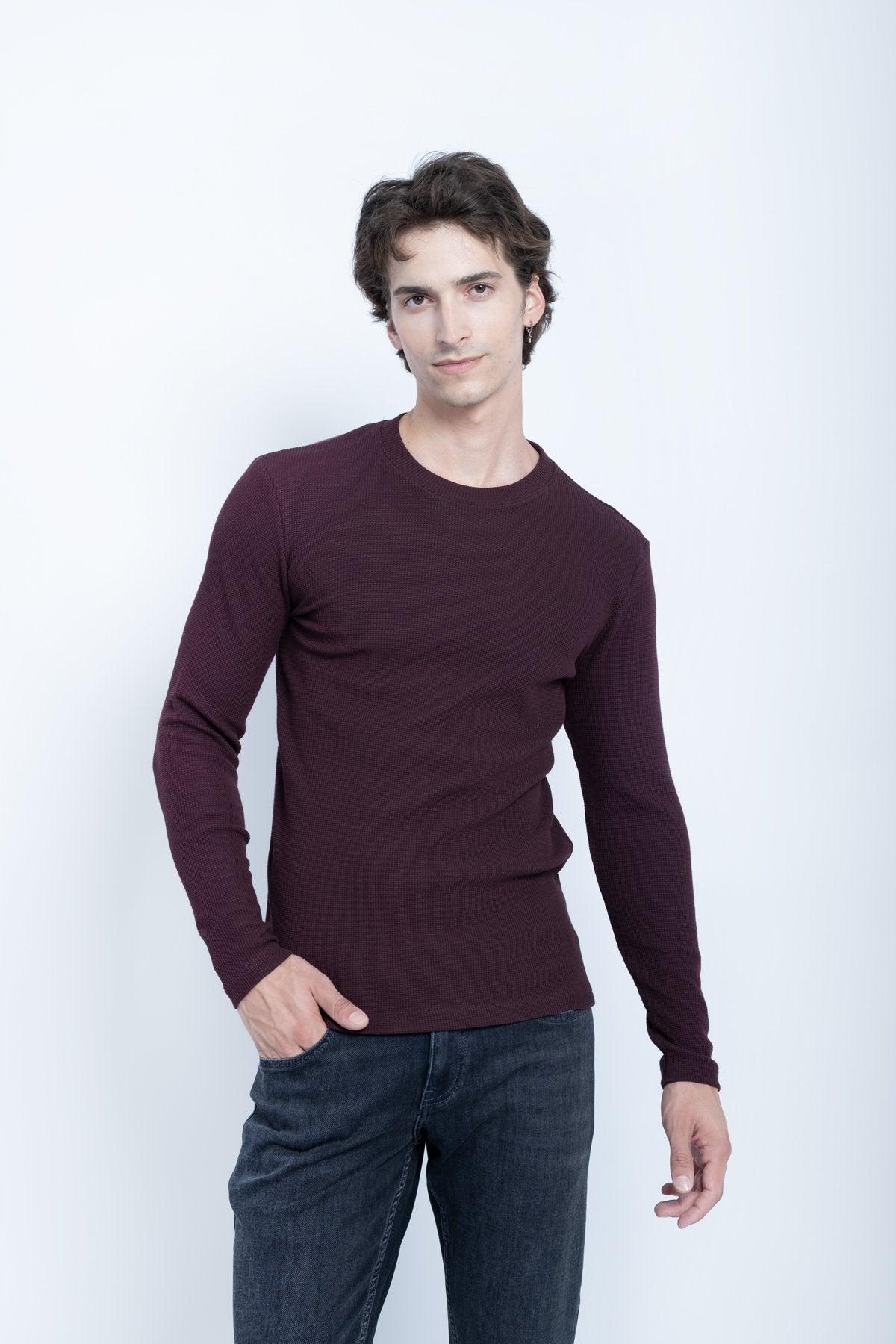 Waffle Basic Neck Sweat