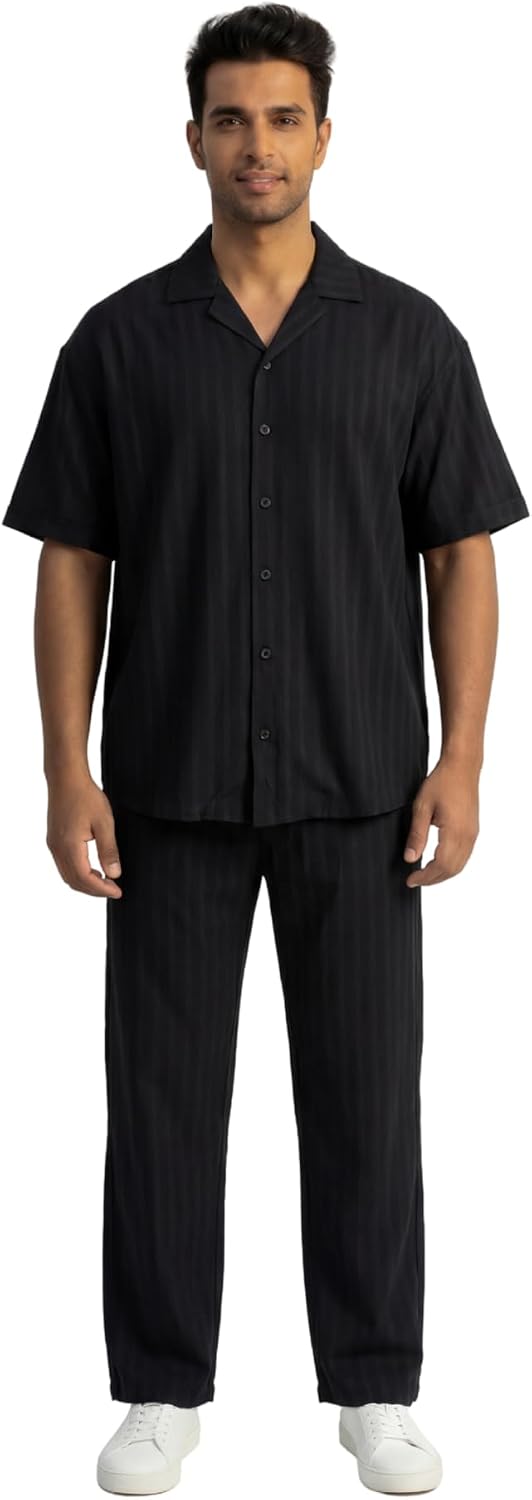 JYF Men's Subtle Stripe Co-Ord Set – Shirt & Casual Pants
