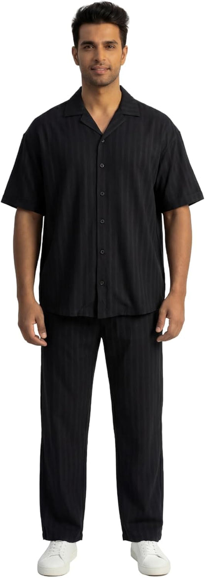 JYF Men's Subtle Stripe Co-Ord Set – Shirt & Casual Pants