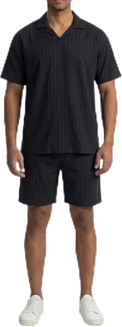 JYF Men's Summer Co-Ord Set – Button-Down Shirt & Shorts