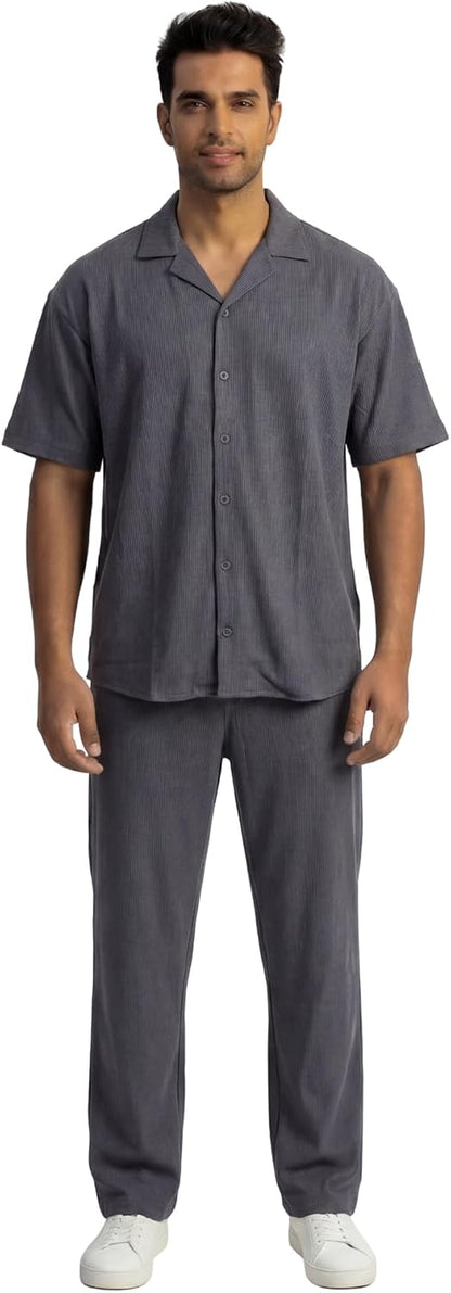 JYF Men's Striped Co-Ord Set – Relaxed Fit Shirt & Pants