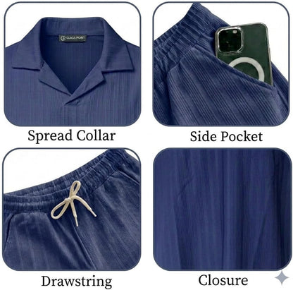 JYF Men's Summer Co-Ord Set – Button-Down Shirt & Shorts