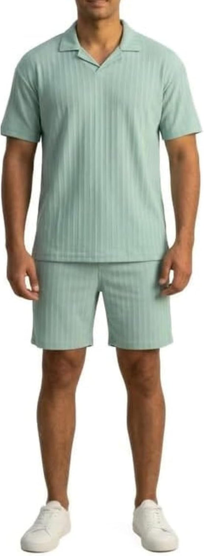 JYF Men's Summer Co-Ord Set – Button-Down Shirt & Shorts