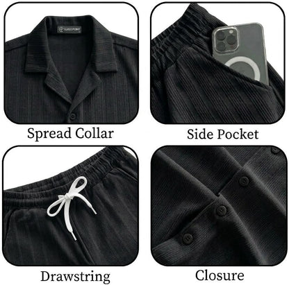 JYF Men's Solid Co-Ord Set – Button-Down Shirt & Matching Shorts