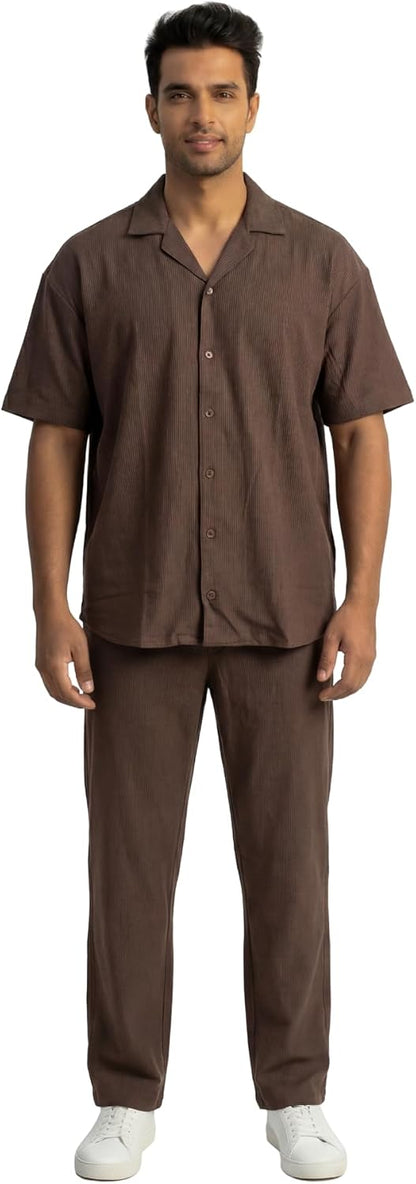 JYF Men's Striped Co-Ord Set – Relaxed Fit Shirt & Pants