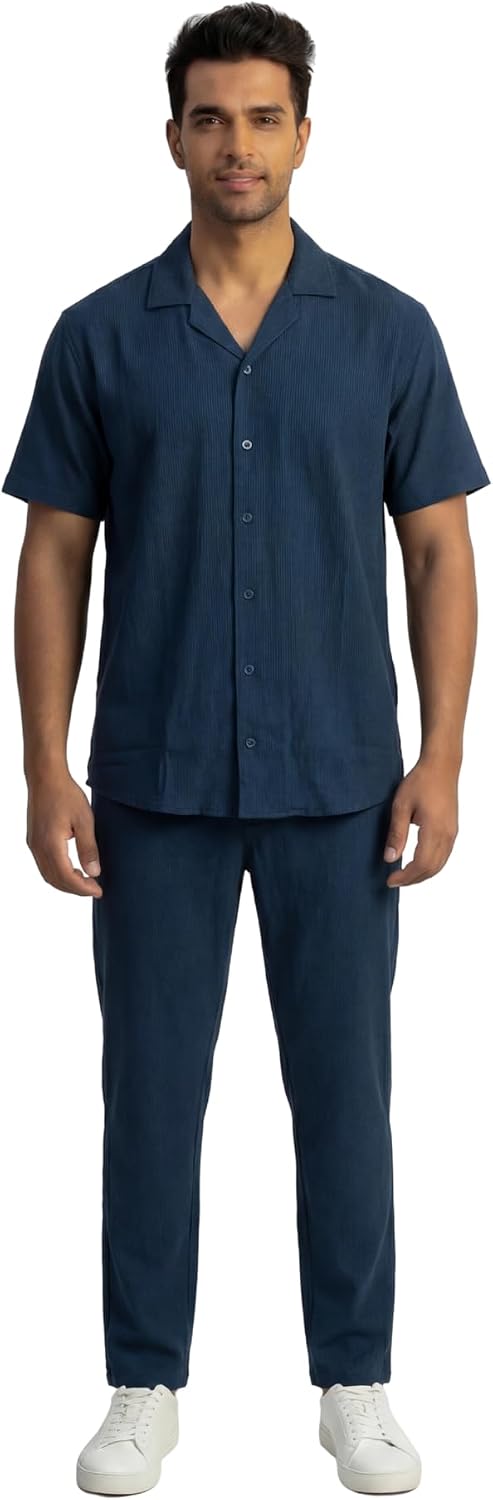 JYF Men's Striped Co-Ord Set – Relaxed Fit Shirt & Pants