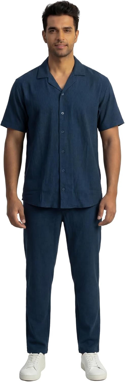 JYF Men's Striped Co-Ord Set – Relaxed Fit Shirt & Pants