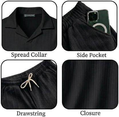 JYF Men's Summer Co-Ord Set – Button-Down Shirt & Shorts