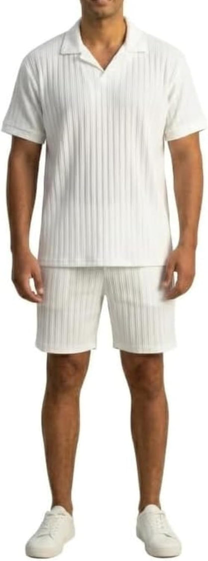 JYF Men's Summer Co-Ord Set – Button-Down Shirt & Shorts