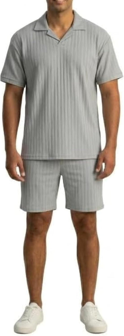 JYF Men's Summer Co-Ord Set – Button-Down Shirt & Shorts