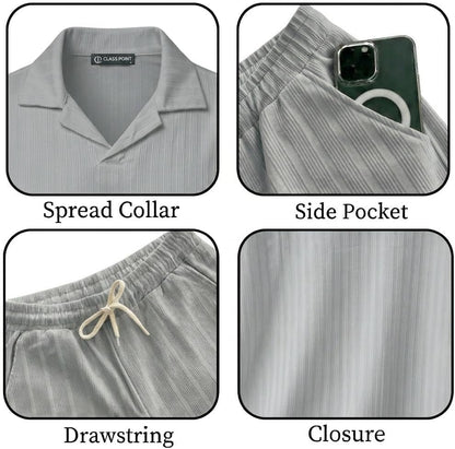 JYF Men's Summer Co-Ord Set – Button-Down Shirt & Shorts