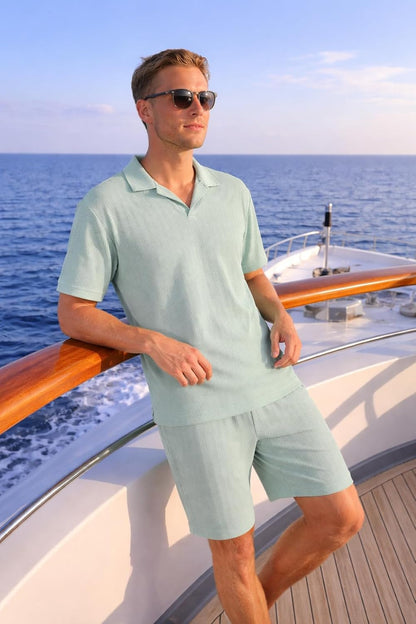 JYF Men's Summer Co-Ord Set – Button-Down Shirt & Shorts