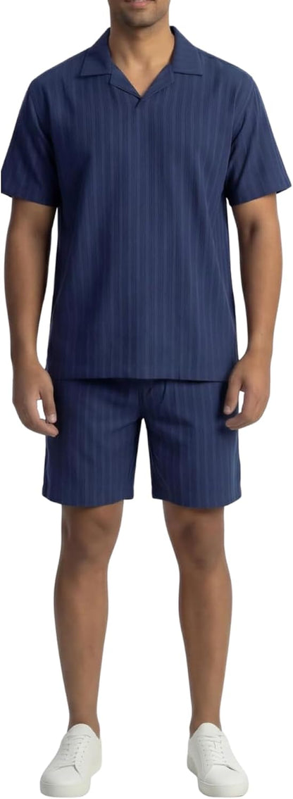 JYF Men's Summer Co-Ord Set – Button-Down Shirt & Shorts