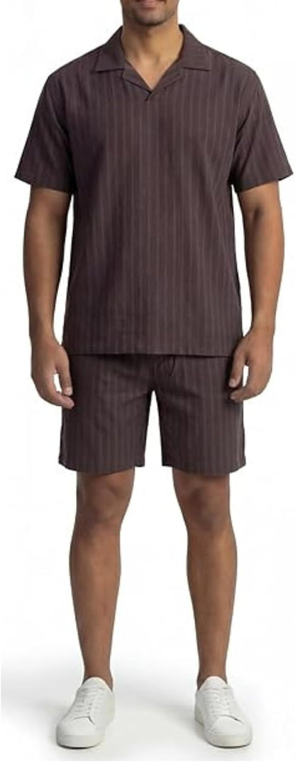 JYF Men's Summer Co-Ord Set – Button-Down Shirt & Shorts
