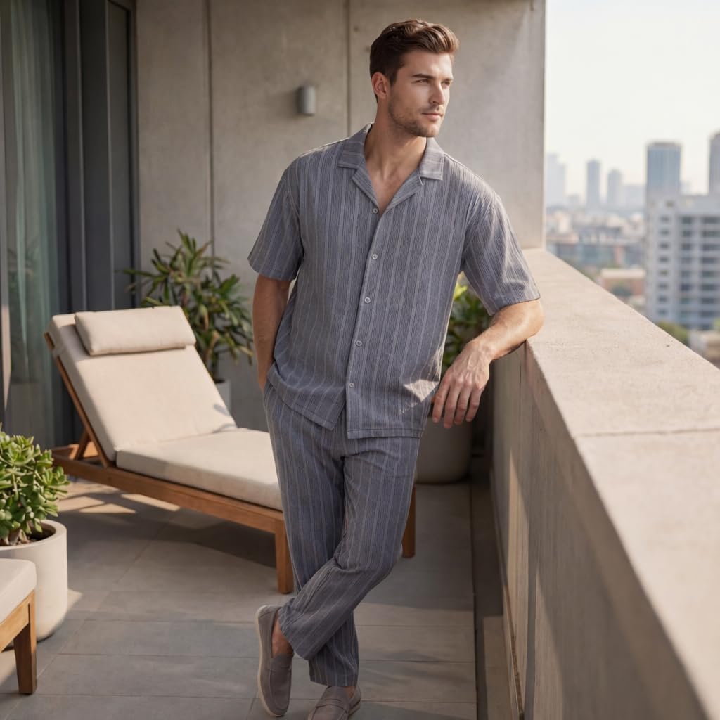 JYF Men's Subtle Stripe Co-Ord Set – Shirt & Casual Pants