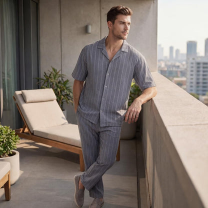 JYF Men's Subtle Stripe Co-Ord Set – Shirt & Casual Pants