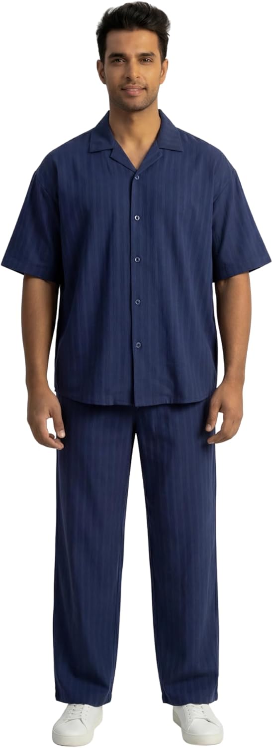 JYF Men's Subtle Stripe Co-Ord Set – Shirt & Casual Pants