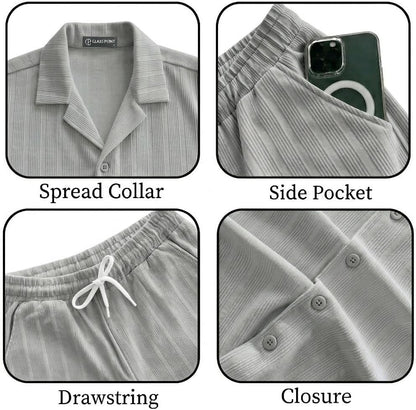 JYF Men's Solid Co-Ord Set – Button-Down Shirt & Matching Shorts