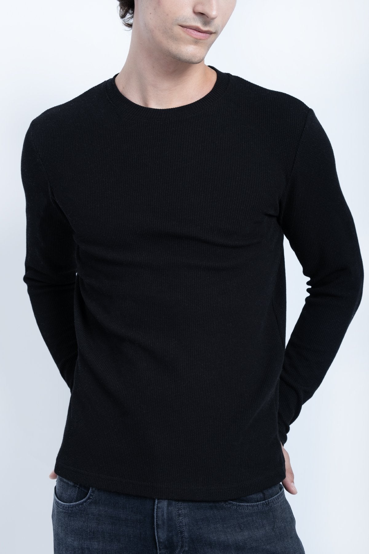 Waffle Basic Neck Sweat