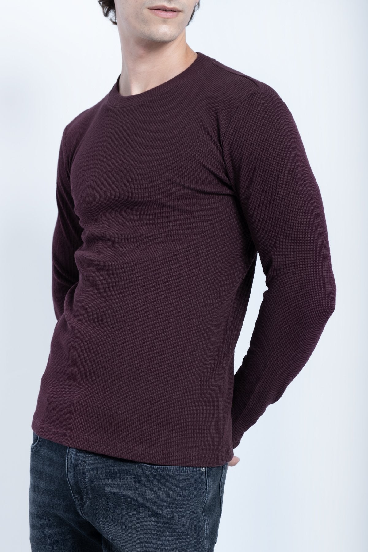 Waffle Basic Neck Sweat