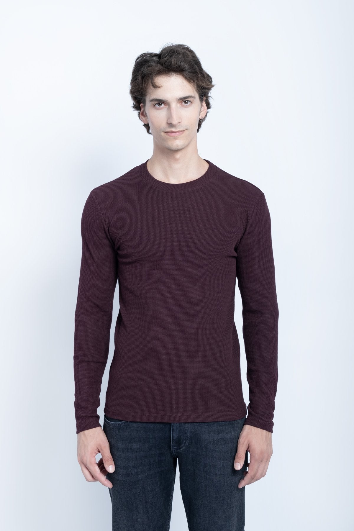 Waffle Basic Neck Sweat