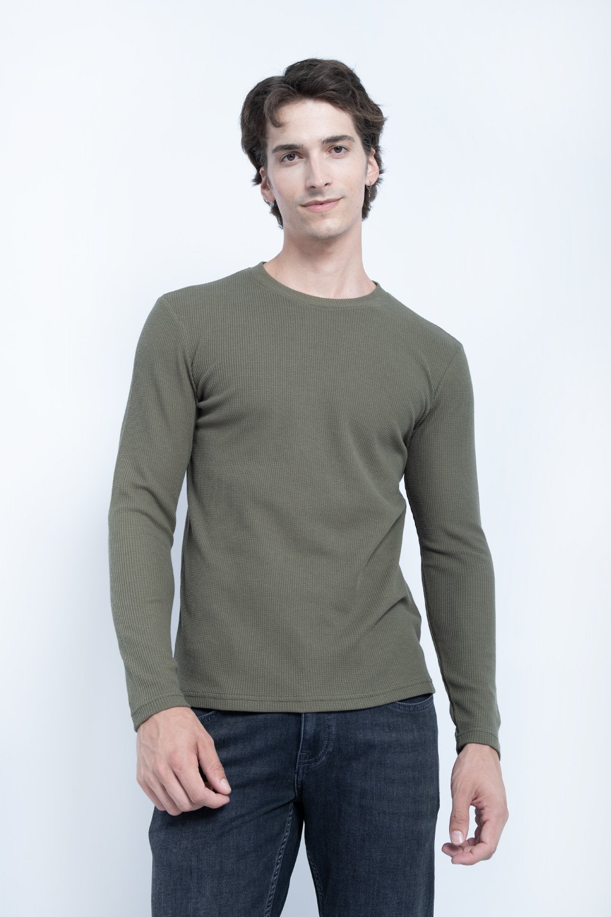 Waffle Basic Neck Sweat