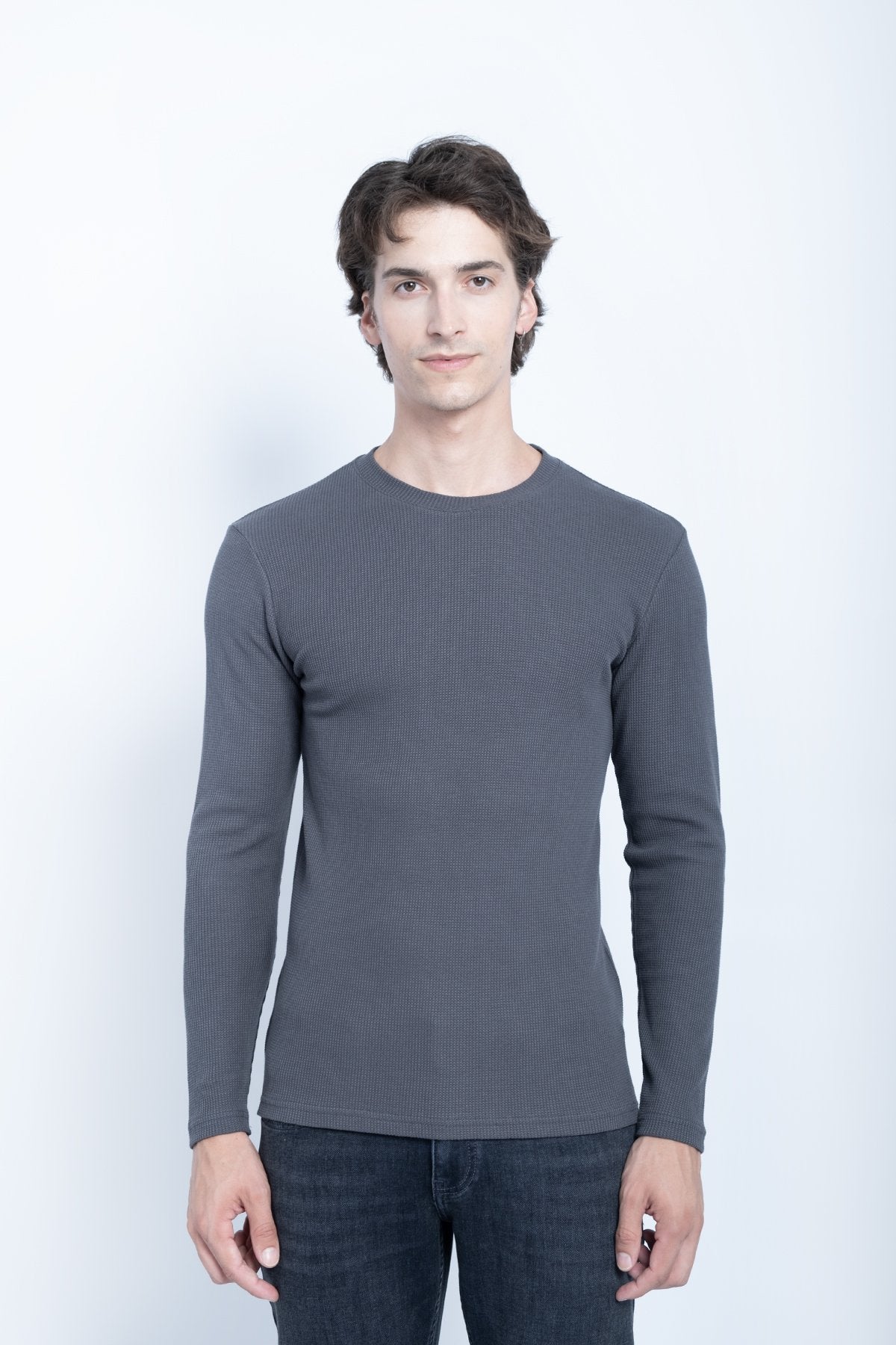 Waffle Basic Neck Sweat