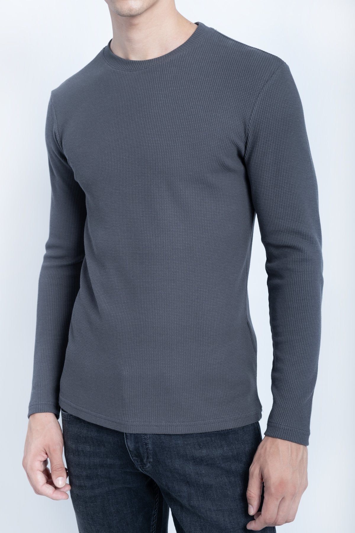 Waffle Basic Neck Sweat