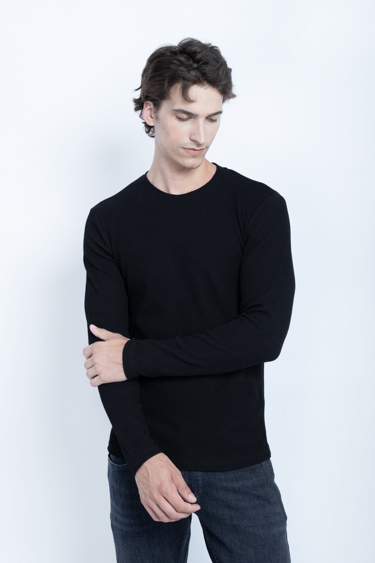 Waffle Basic Neck Sweat