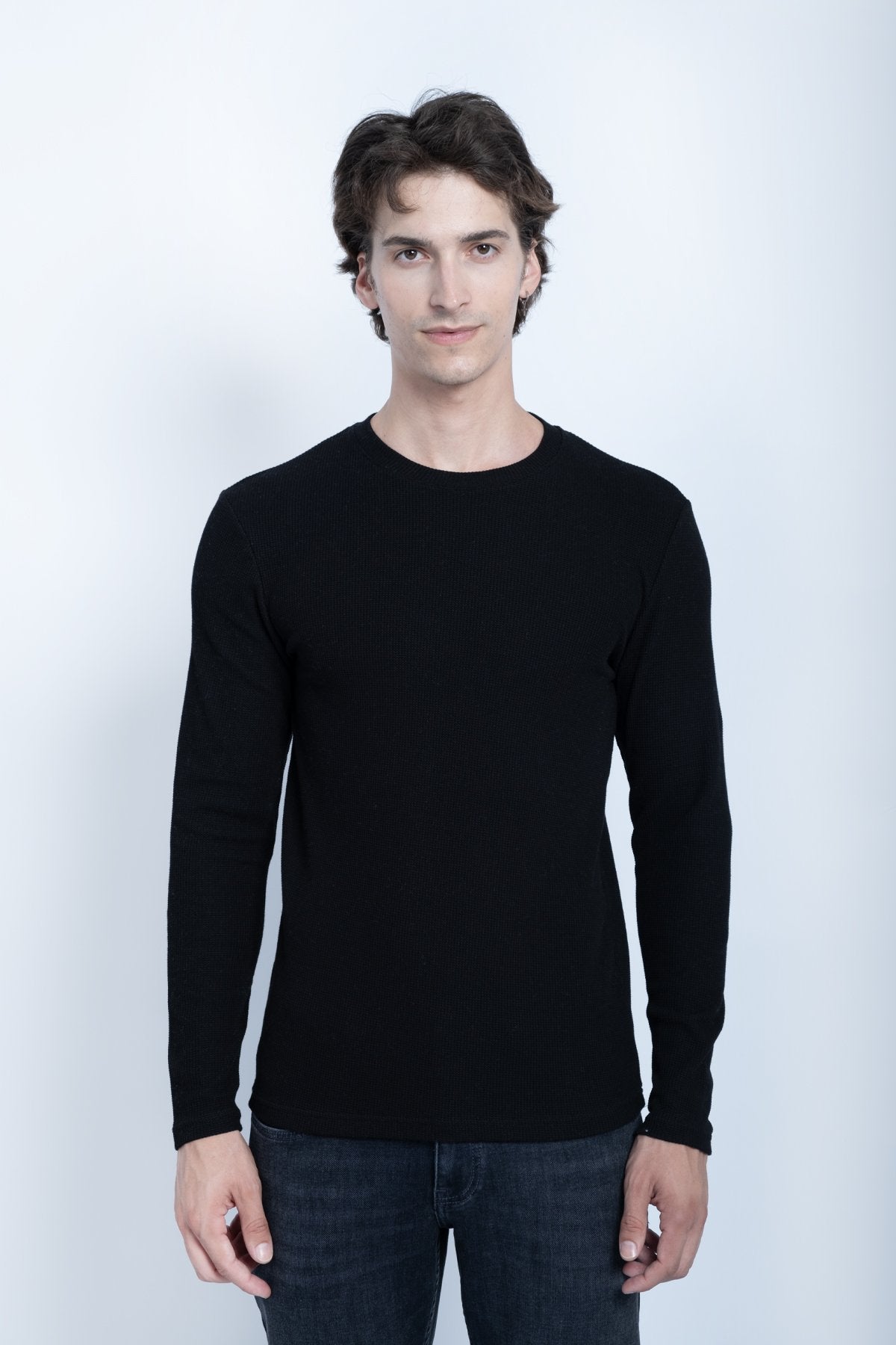Waffle Basic Neck Sweat