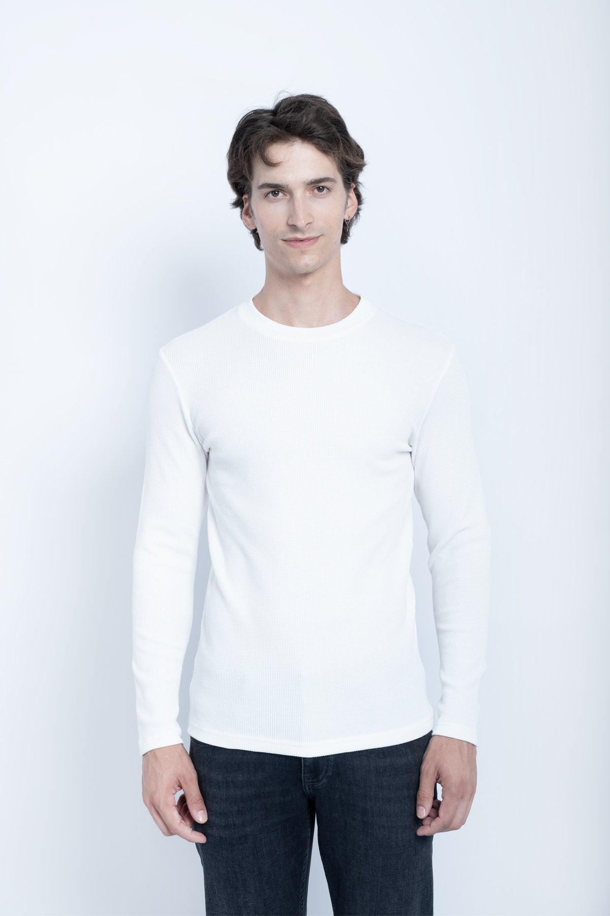 Waffle Basic Neck Sweat