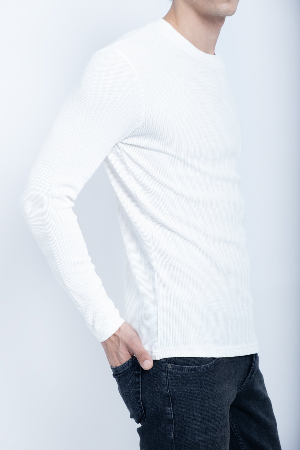 Waffle Basic Neck Sweat