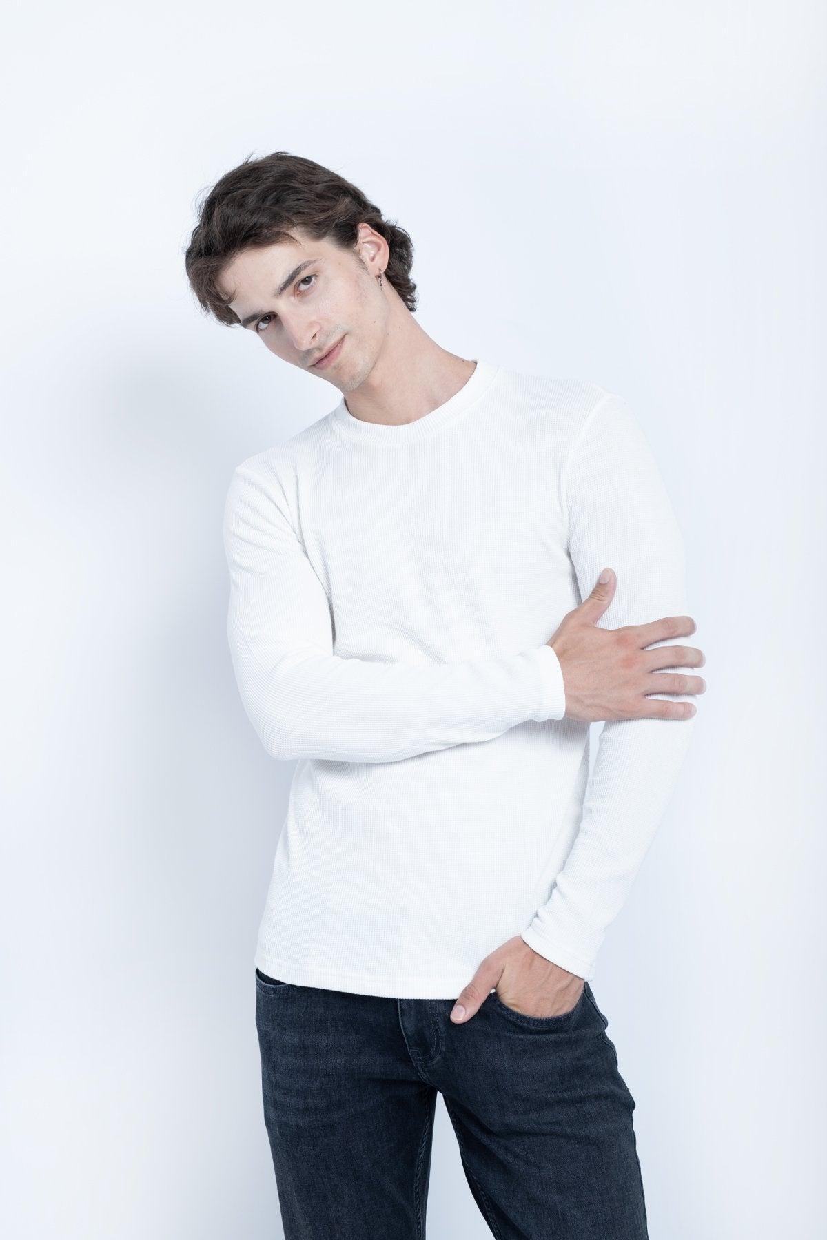 Waffle Basic Neck Sweat