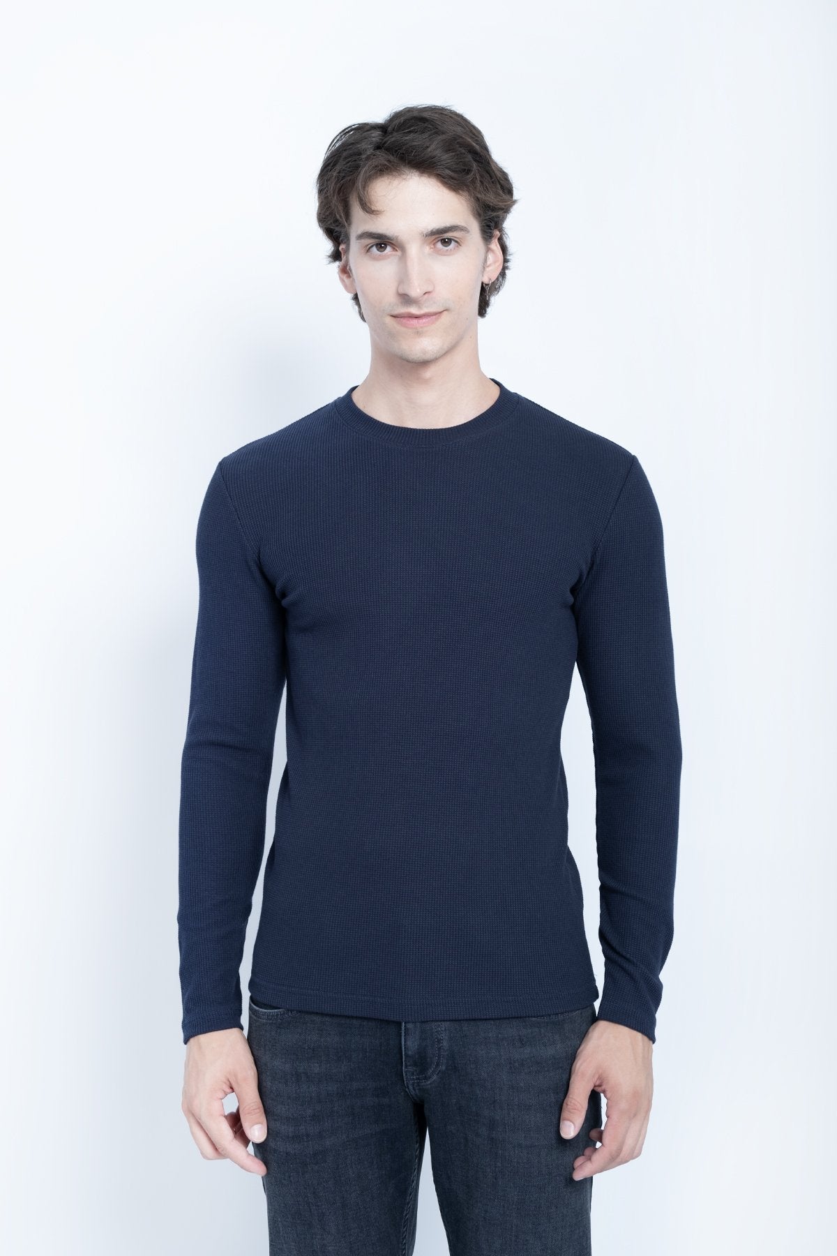 Waffle Basic Neck Sweat