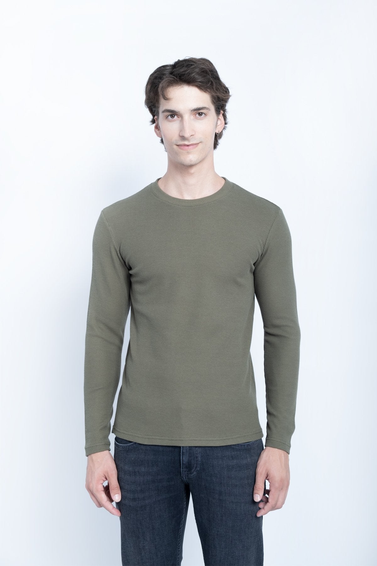 Waffle Basic Neck Sweat