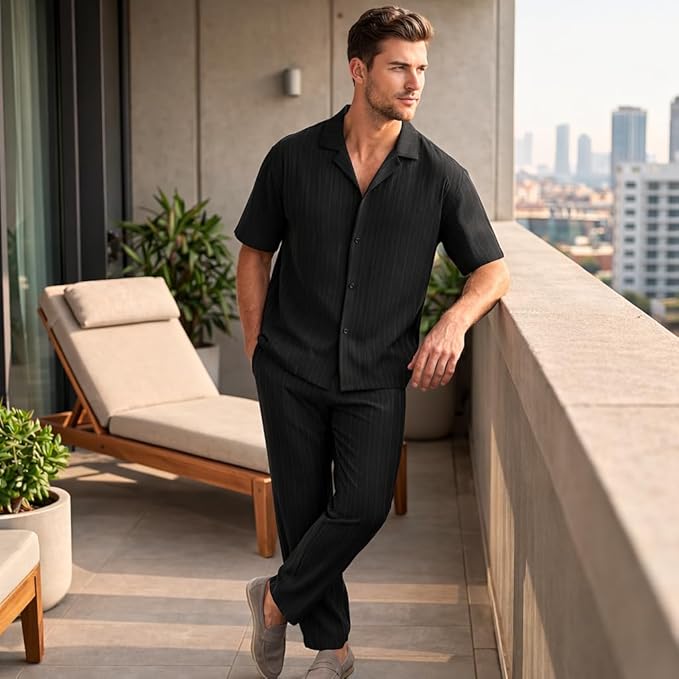 JYF Men's Striped Co-Ord Set – Shirt & Full Pants - Co-Ord Set - View 36